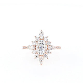 0.75ct Oval Halo Cluster Diamond Moissanite Engagement Ring