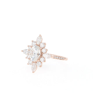 0.75ct Oval Halo Cluster Diamond Moissanite Engagement Ring