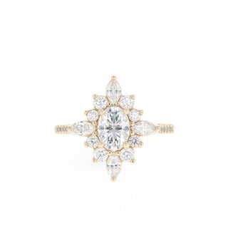 0.75ct Oval Halo Cluster Diamond Moissanite Engagement Ring
