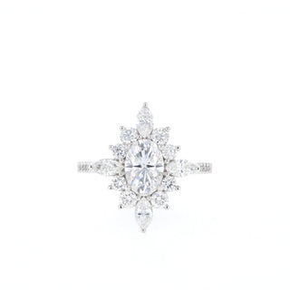 0.75ct Oval Halo Cluster Diamond Moissanite Engagement Ring