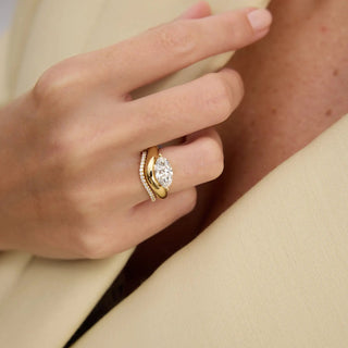 1.50ct Marquise Diamond Unique Curved Engagement Ring With Matching Band | Unique Ring Stack