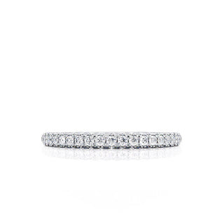 Vintage 0.49ct round full eternity moissanite wedding band angled view showing its sparkle