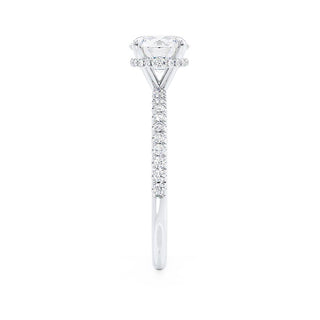 Shimmering 1.0ct round hidden halo moissanite ring side profile view