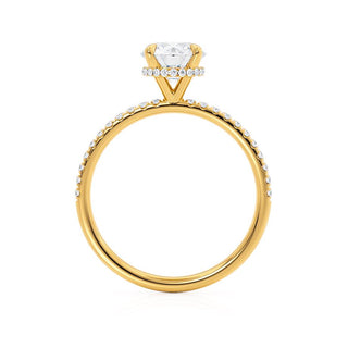 Lustrous 1.0ct round hidden halo moissanite ring close up of the setting