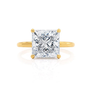 Lustrous 1.50ct princess hidden halo moissanite ring angled view showing its sparkle