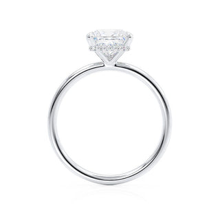 Elegant 1.50ct princess hidden halo moissanite ring close up of the setting