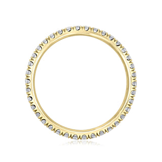 Vintage round full eternity moissanite wedding band angled view showing its sparkle