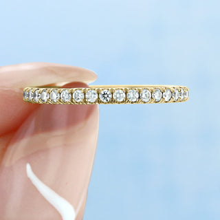 Vintage round full eternity moissanite wedding band side profile view