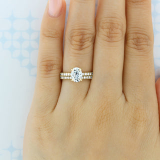Dazzling round full eternity moissanite wedding band three quarter angled view