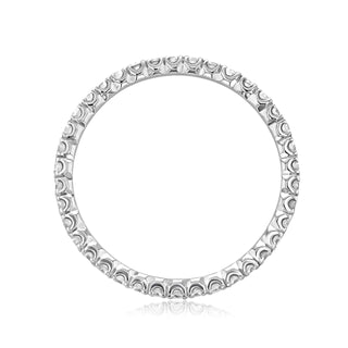 Refined round full eternity moissanite wedding band side profile view