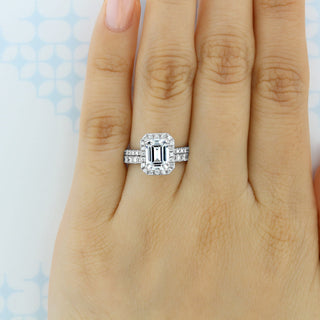 Timeless round full eternity moissanite wedding band detail view of the band