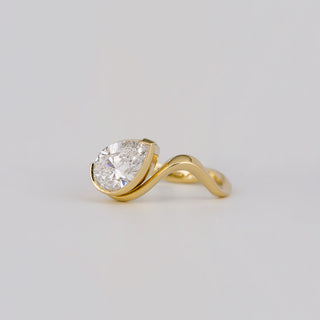 1.50ct Pear Cut Curved Unique Moissanite Engagement Ring With Matching Band