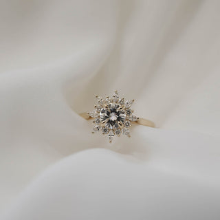 Shimmering 1.05ct round cluster moissanite ring shown on a finger