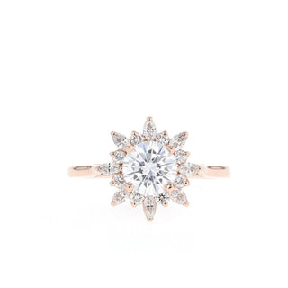 Shimmering 1.05ct round cluster moissanite ring three quarter angled view