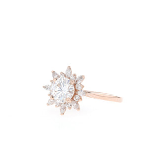 Shimmering 1.05ct round cluster moissanite ring detail view of the band