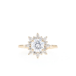 Shimmering 1.05ct round cluster moissanite ring macro detail of the stones