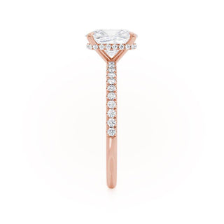 Radiant 2.30ct cushion hidden halo moissanite ring shown on a finger