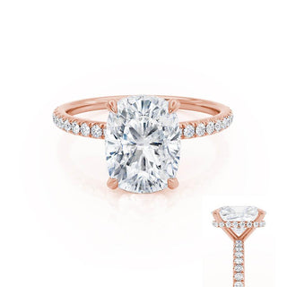 Radiant 2.30ct cushion hidden halo moissanite ring side profile view