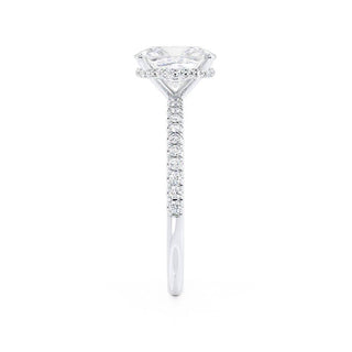 Refined 2.30ct cushion hidden halo moissanite ring shown on a finger