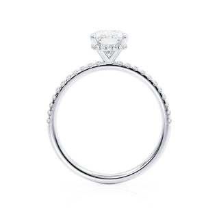 Exquisite 2.30ct cushion hidden halo moissanite ring shown on a finger