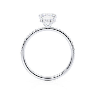 Modern 1.75ct emerald hidden halo moissanite ring top view