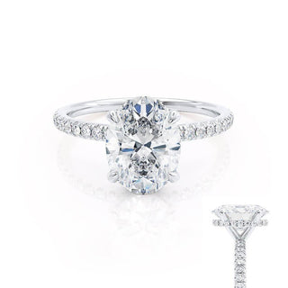 Graceful 1.50ct oval hidden halo moissanite ring side profile view