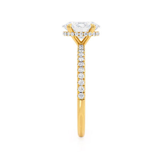 Classic 1.50ct oval hidden halo moissanite ring shown on a finger