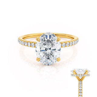 Classic 1.50ct oval hidden halo moissanite ring side profile view