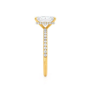 Brilliant 1.80ct radiant hidden halo moissanite ring shown on a finger