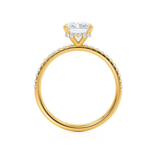 Modern 1.80ct radiant hidden halo moissanite ring close up of the setting