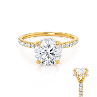 Refined 1.0ct round hidden halo moissanite ring side profile view