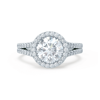 Timeless 0.50ct round halo moissanite wedding band close up of the setting