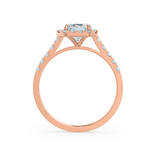 Elegant 1.01ct emerald halo moissanite ring three quarter angled view