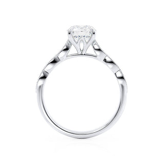 Lustrous 1.0ct round solitaire moissanite ring shown on a finger image 2