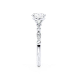 Sparkling 1.0ct round solitaire moissanite ring shown on a finger image 3