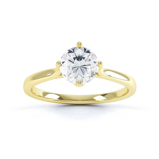 Refined 1.0ct round solitaire moissanite ring angled view showing its sparkle image 3