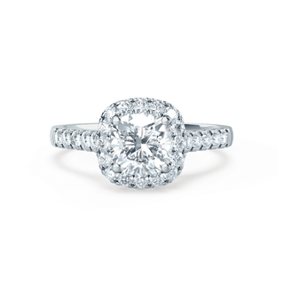 Radiant 1.70ct cushion halo moissanite ring side profile view