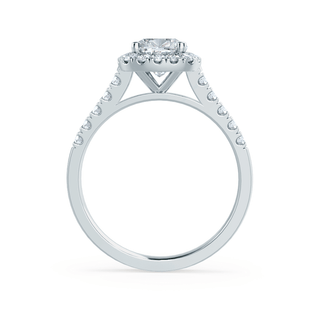 Bold 1.70ct cushion halo moissanite ring close up of the setting