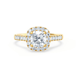 Sparkling 1.10ct cushion halo moissanite ring angled view showing its sparkle