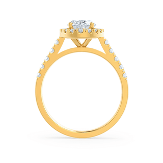 Modern 1.50ct oval halo moissanite ring three quarter angled view image 2