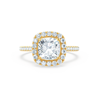 Elegant 1.30ct cushion halo moissanite ring angled view showing its sparkle