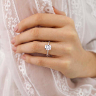 Exquisite 2.30ct cushion hidden halo moissanite ring top view