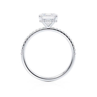 Chic 1.30ct asscher hidden halo moissanite ring close up of the setting