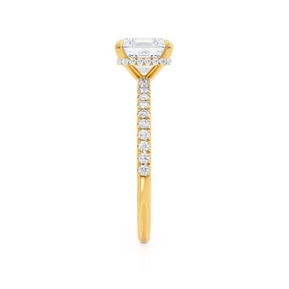 Chic 1.50ct asscher hidden halo moissanite ring shown on a finger