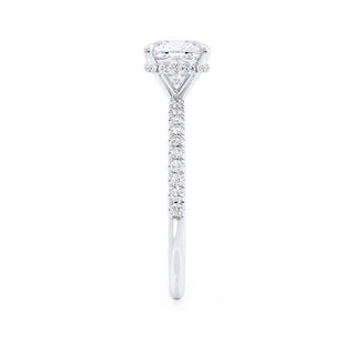 Exquisite 2.40ct cushion hidden halo moissanite ring shown on a finger