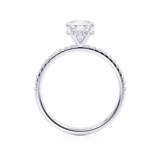 Brilliant 2.40ct cushion hidden halo moissanite ring close up of the setting