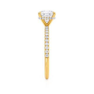 Dazzling 2.40ct cushion hidden halo moissanite ring shown on a finger