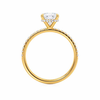 Dazzling 2.40ct cushion hidden halo moissanite ring close up of the setting