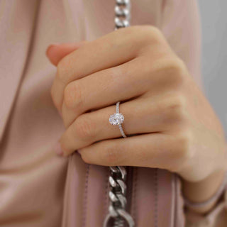 Elegant 1.50ct oval hidden halo moissanite ring top view