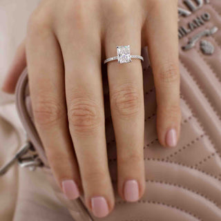 Classic 1.80ct radiant hidden halo moissanite ring top view